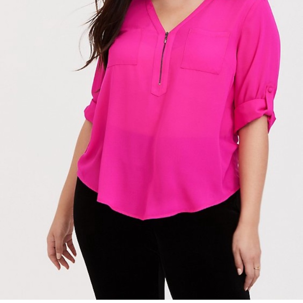 Torrid Harper neon pink zipper front georgette blouse